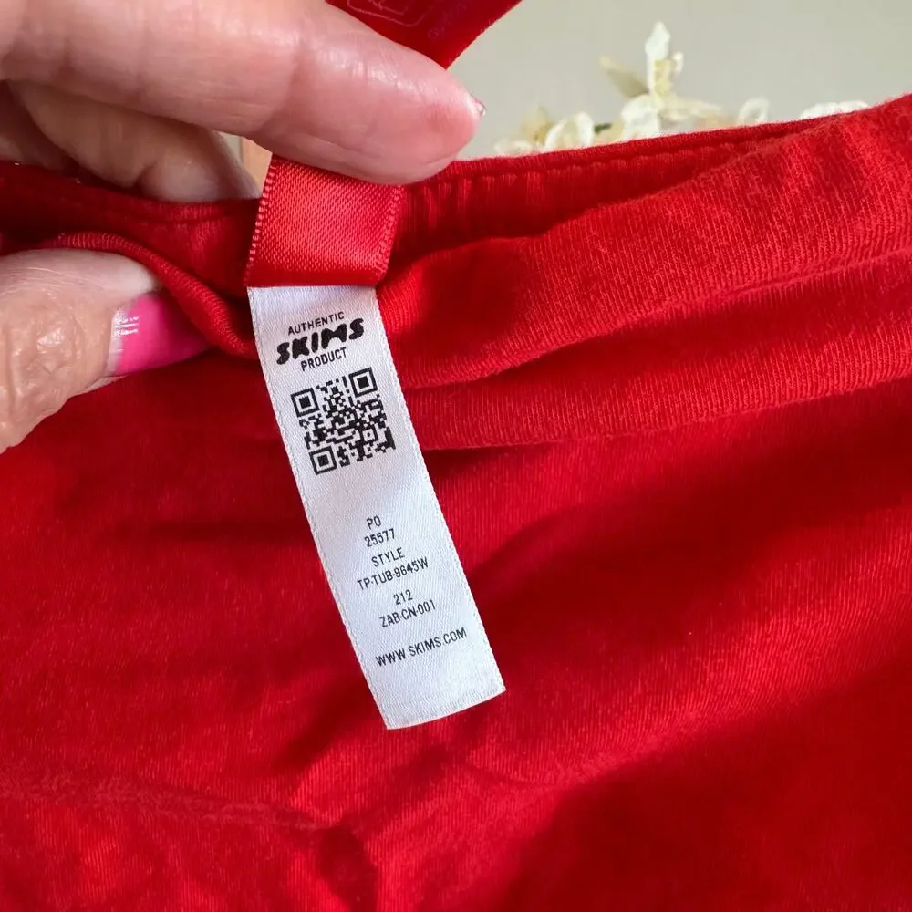 SKIMS Cotton Jersey Tube Top Ruby Red Medium - Picture 8 of 9